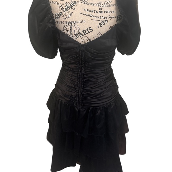 Ariana  Black Floral Puff Sleeve Mini Dress - Picture 2 of 5